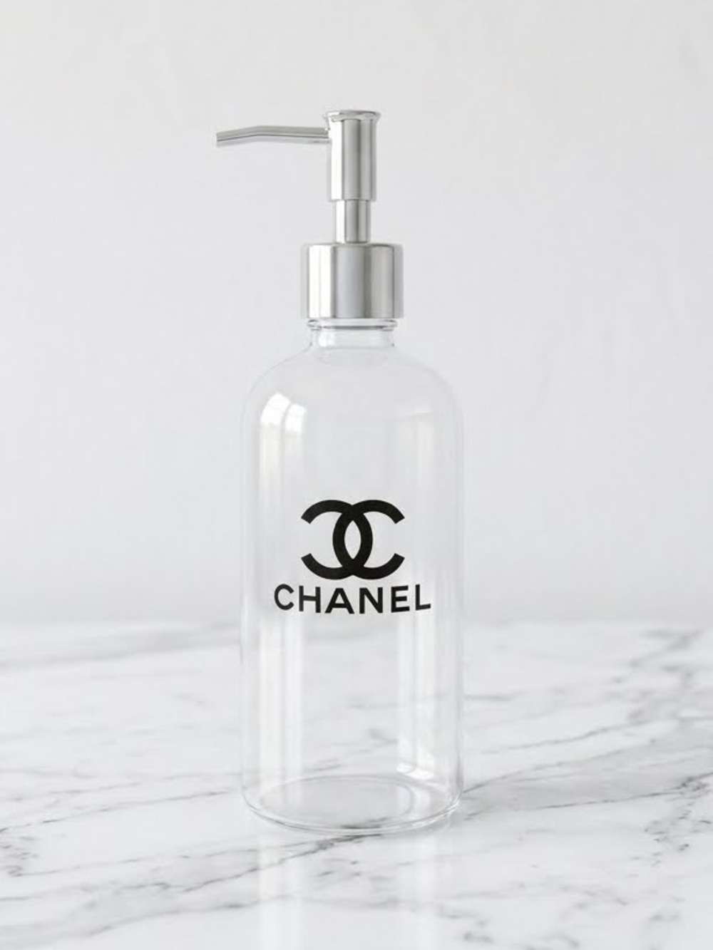 CHANEL Clear Dispenser with Black Logo and Silver Pump